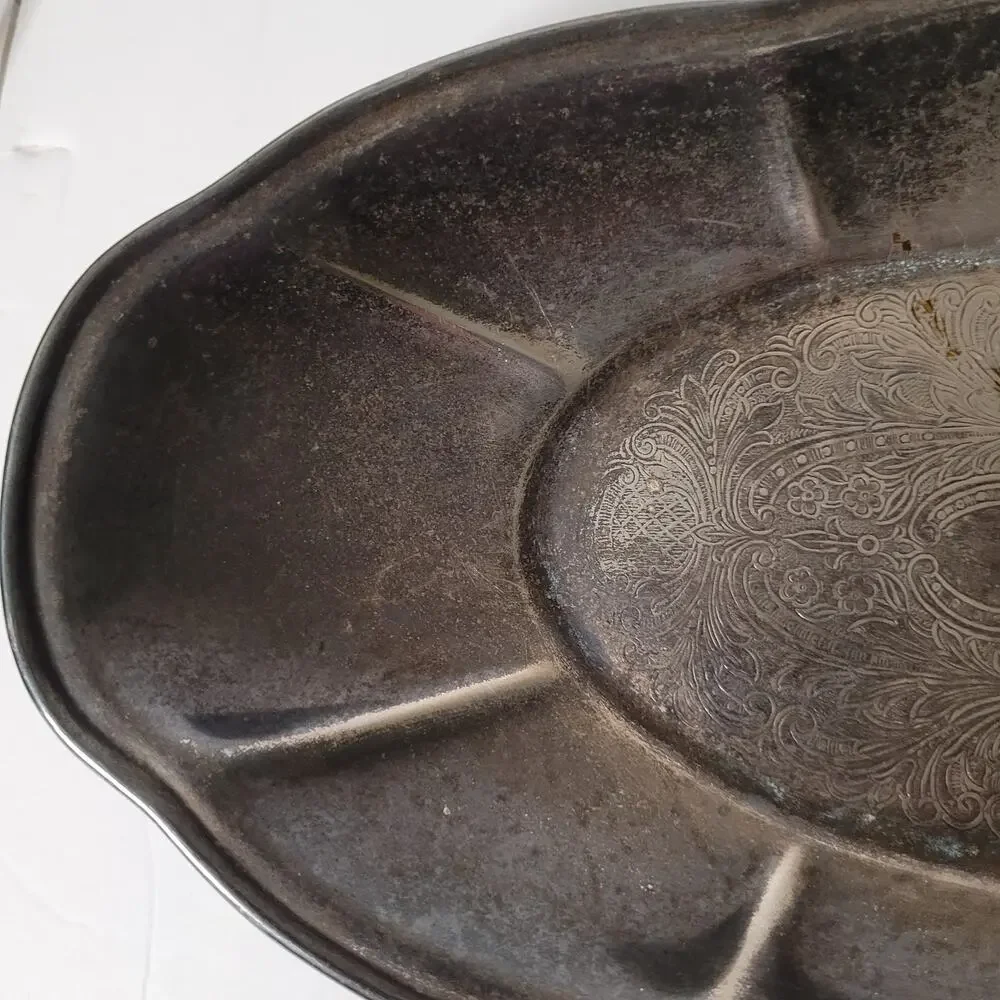 Vintage Silver Oval Chippendale Style Serving Plate 12X7 inches